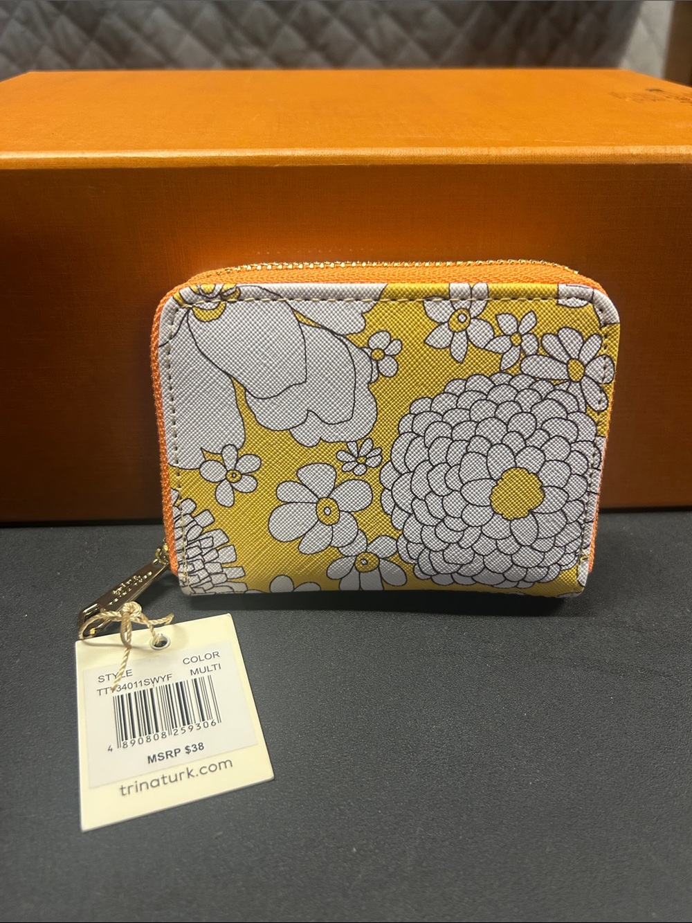Floral Zip-Around Card Wallet in Yellow Multi
